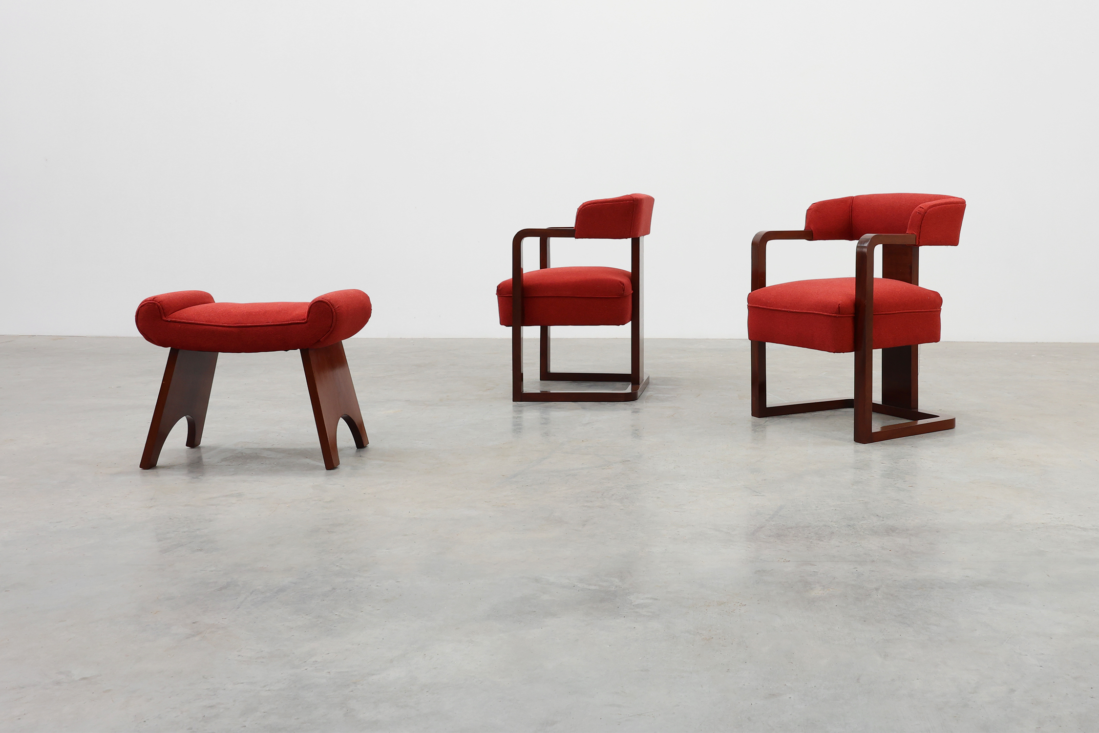 Art Deco Red Reupholstered Stool, Belgium ca. 1920 thumbnail